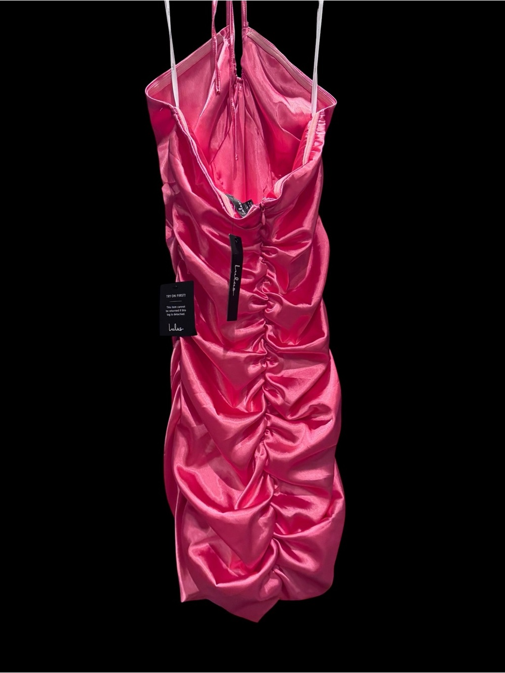 61.Lulus Satin Ruched Halter Mini Dress NWT - Picture 3 of 6